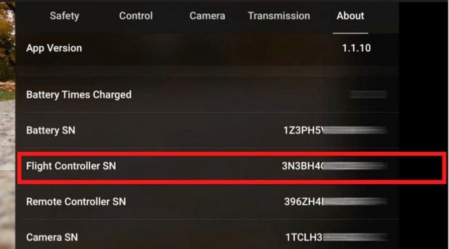 Серийный номер dji mini 2 внутри приложения dji fly