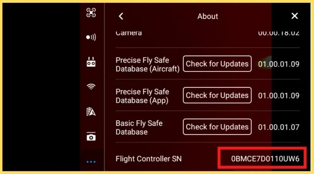 Проверьте серийный номер в приложении DJI Go.